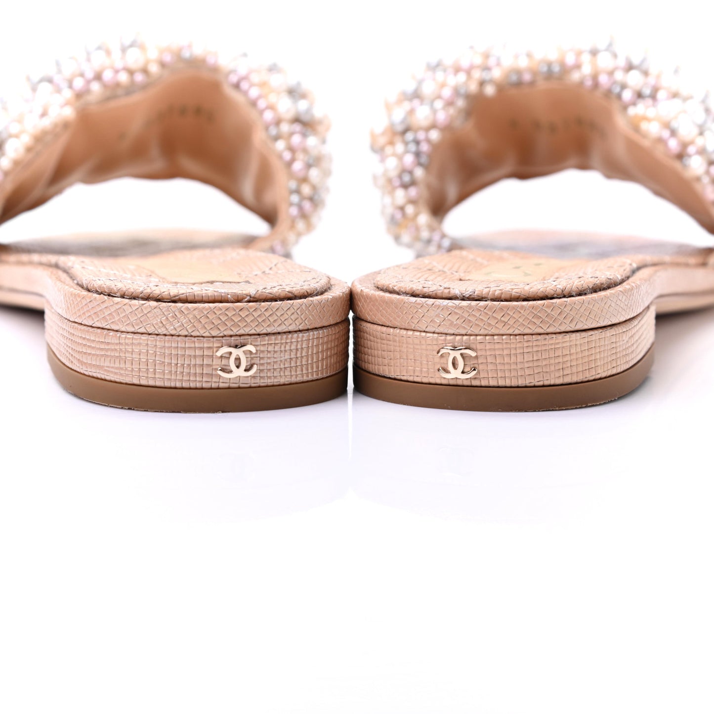 Fantasy Calfskin Pearl Cord CC Mules 38 Ivory