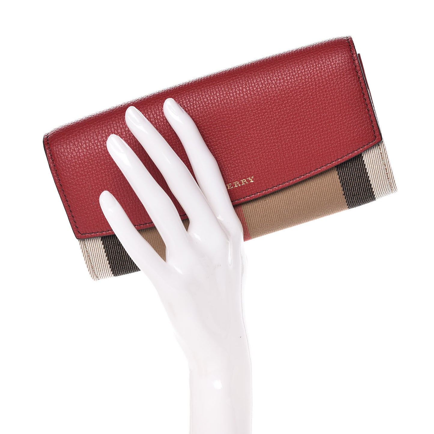 Calfskin House Check Porter Continental Wallet Red