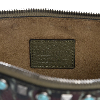 Valentino Garavani Pebbled Calfskin Tie Dye Large Rockstud Rolling Zip Pouch Deep Army Green 6 of 7