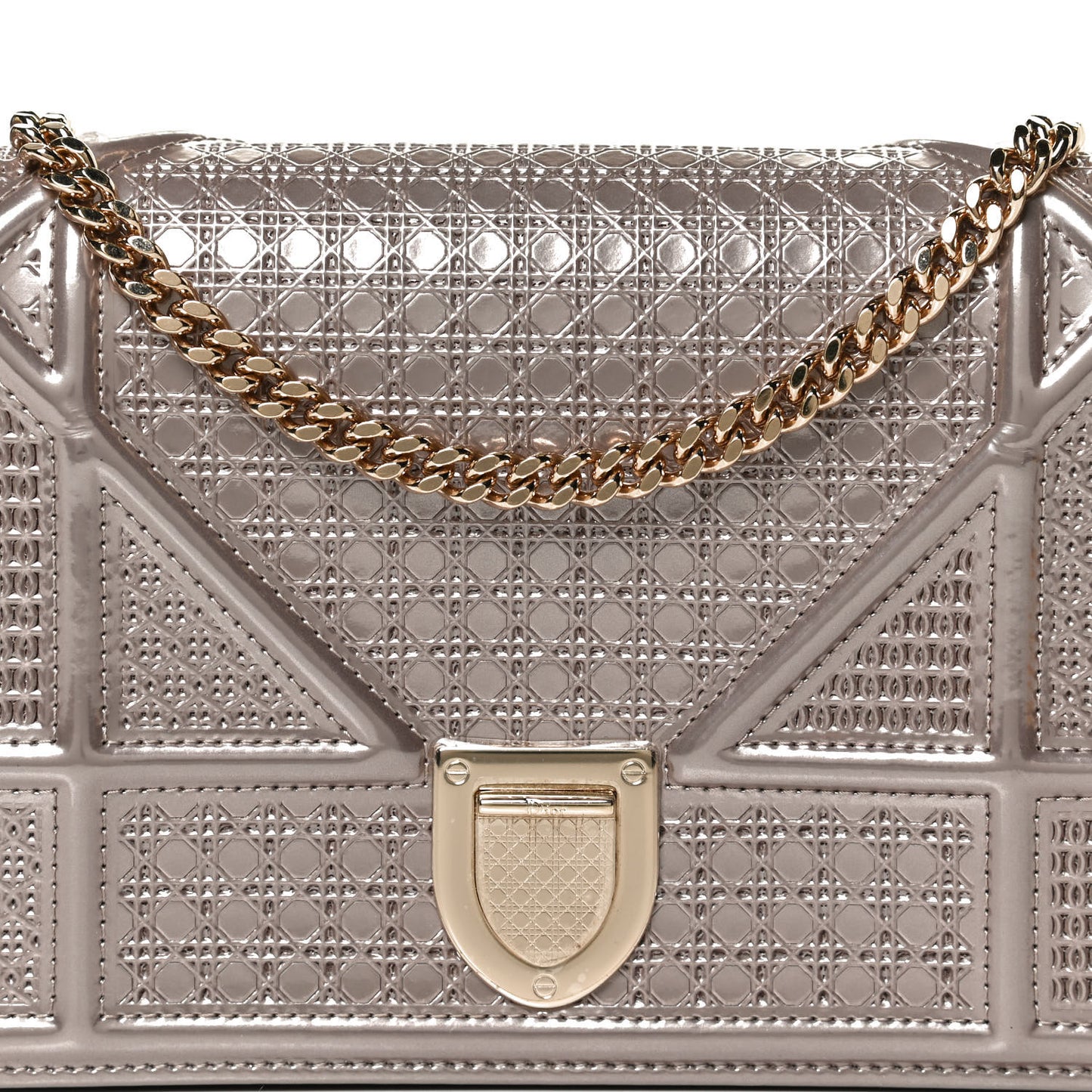 Metallic Patent Micro-Cannage Diorama Wallet on Chain Pouch Hyper Pink