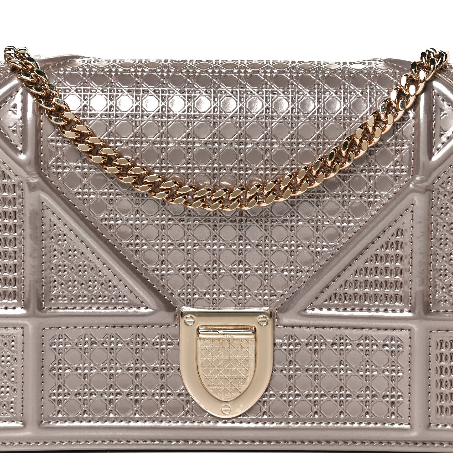Christian Dior Metallic Patent Micro-Cannage Diorama Wallet on Chain Pouch Hyper Pink 8 of 13