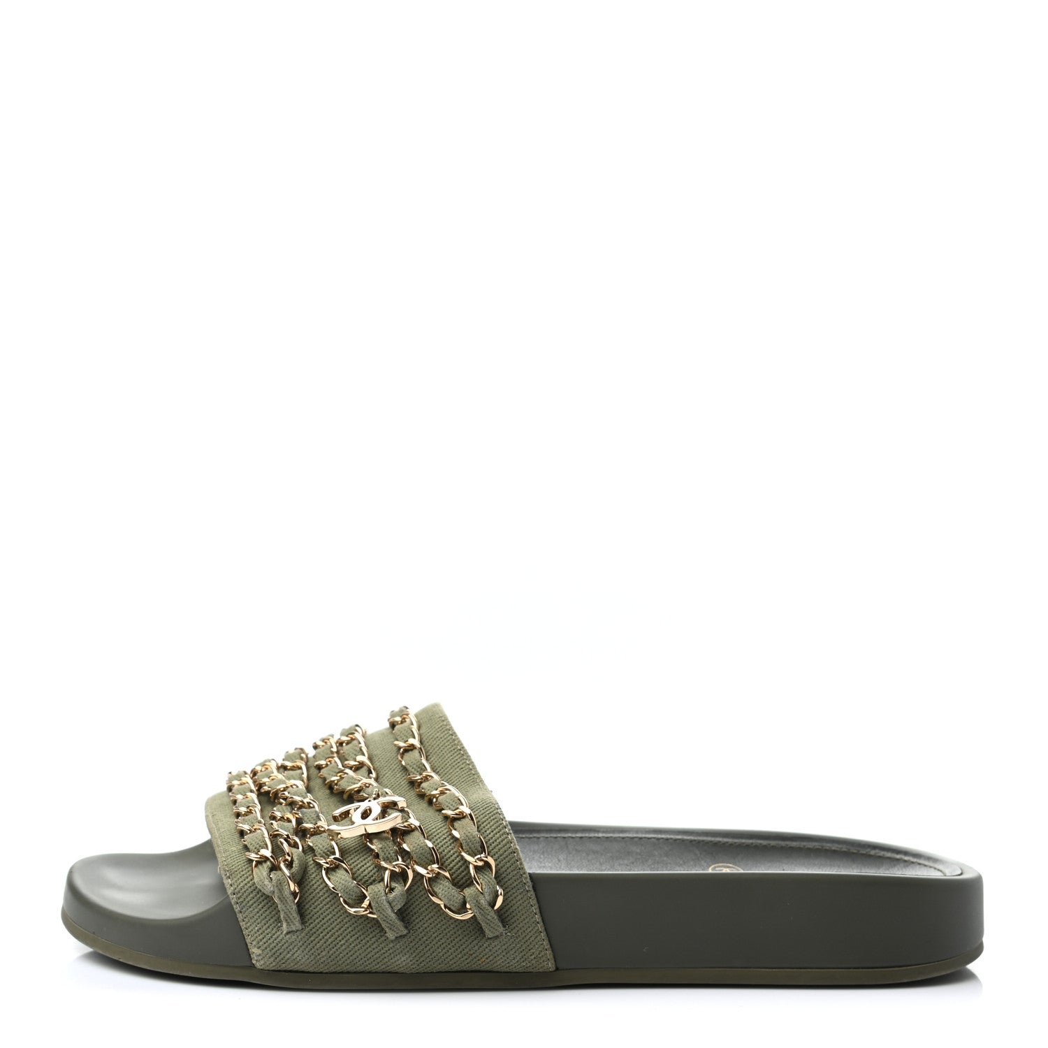 Chanel Canvas Chain Flat Sandals 37 Khaki 1 of 8