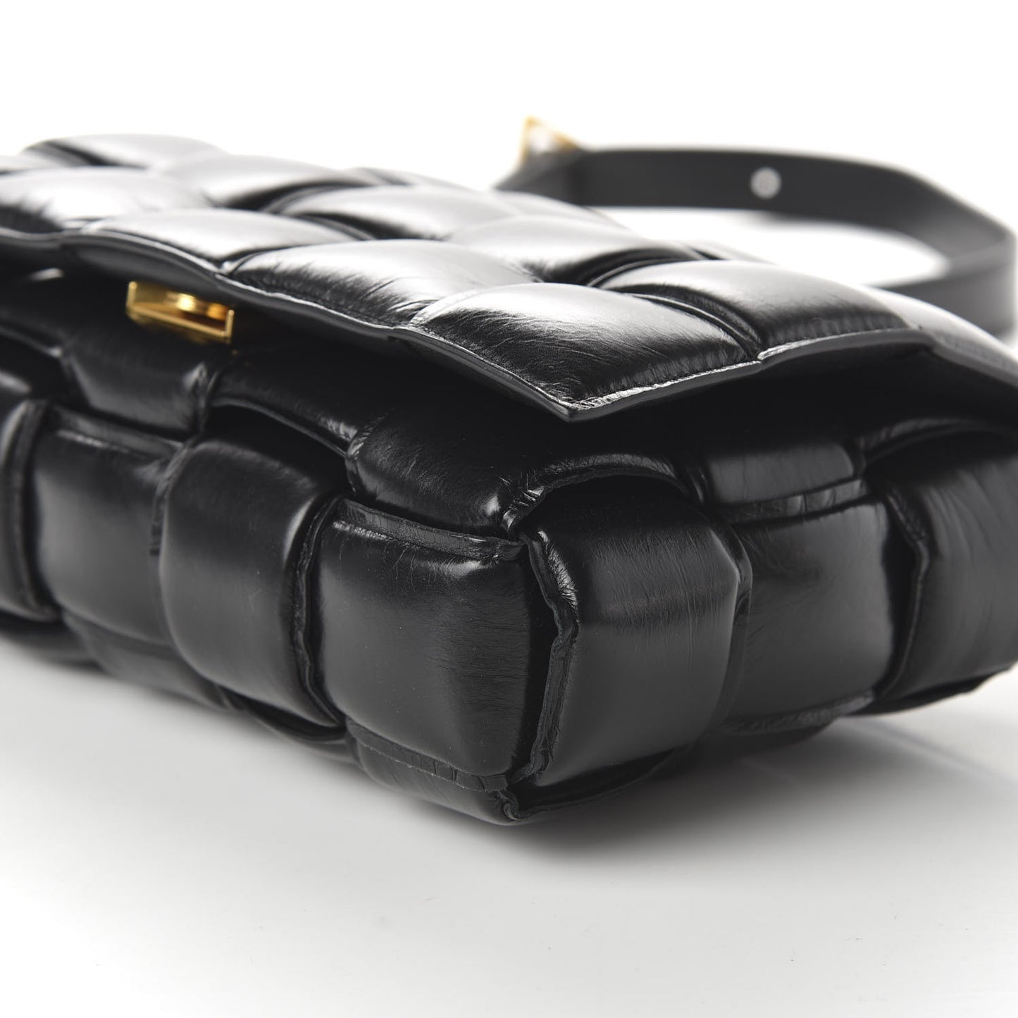 Paper Calfskin Maxi Intreccio Padded Cassette Crossbody Bag Black