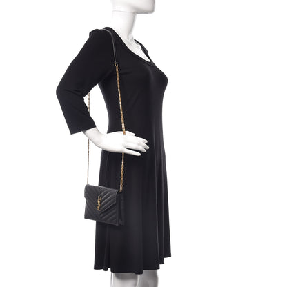 Saint Laurent Grain De Poudre Matelasse Chevron Monogram Envelope Chain Wallet Black 2 of 8