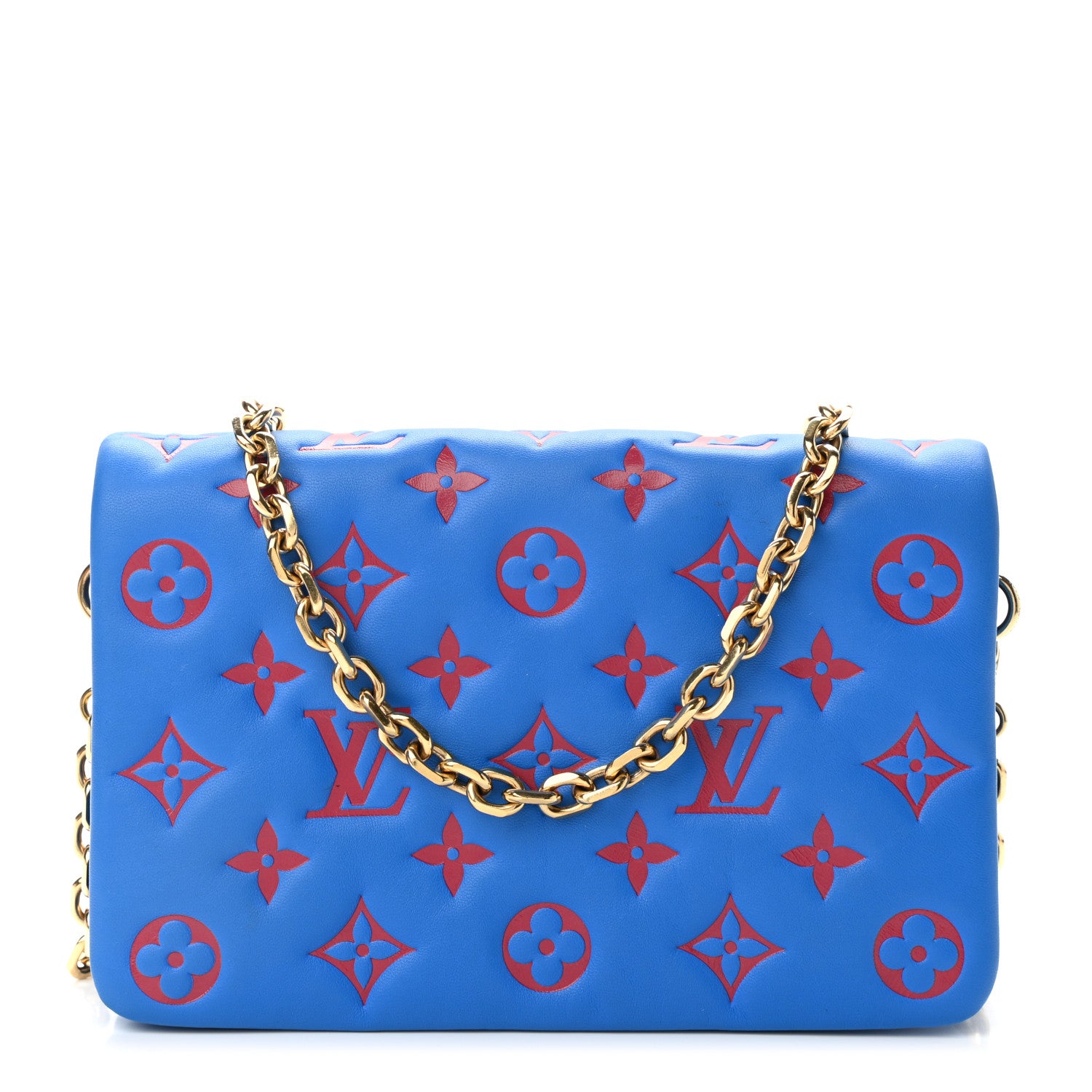 Louis Vuitton Lambskin Embossed Monogram Vuittamins Pochette Coussin Blue Red 1 of 10