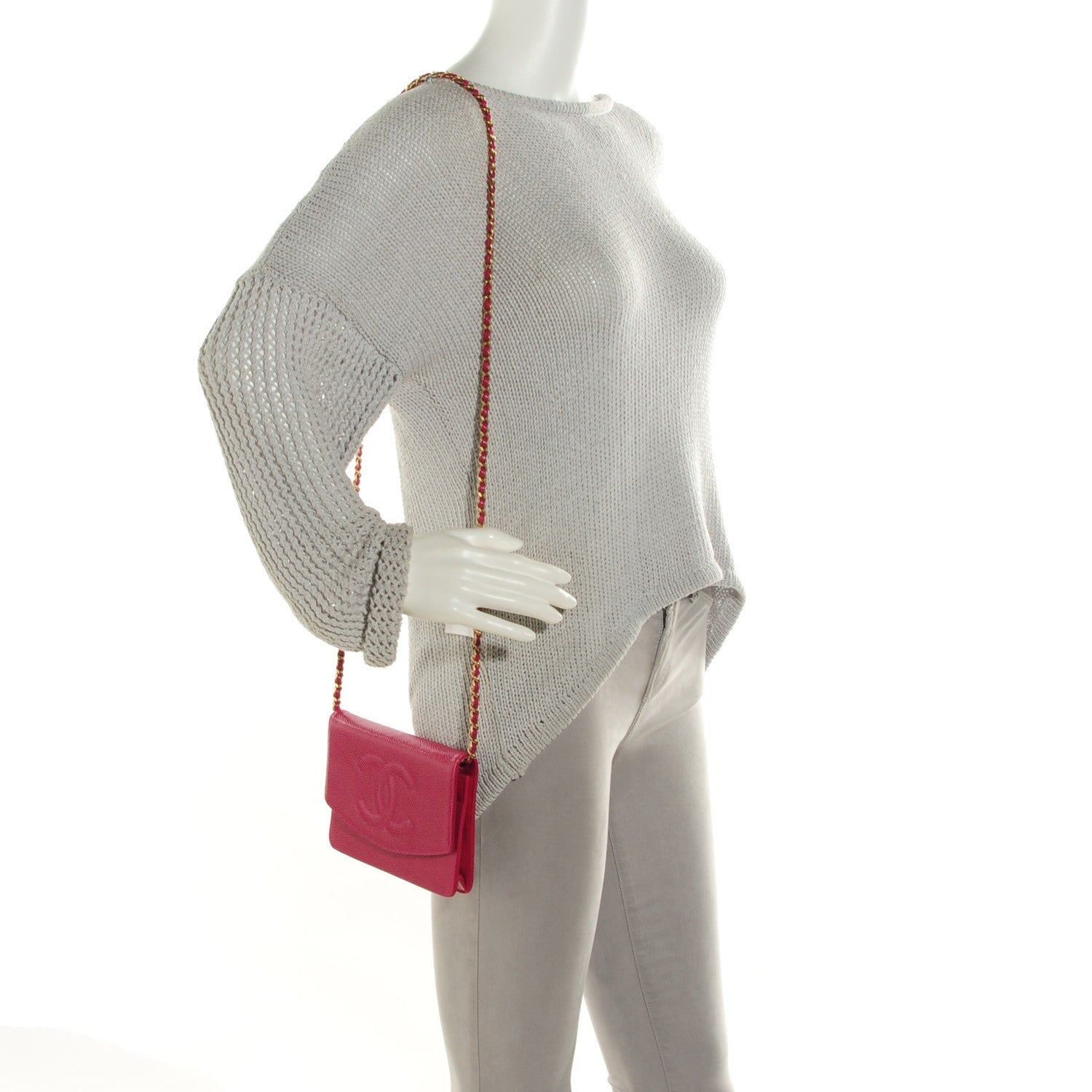 Chanel Caviar Timeless CC Wallet On Chain WOC Dark Fuchsia 2 of 9