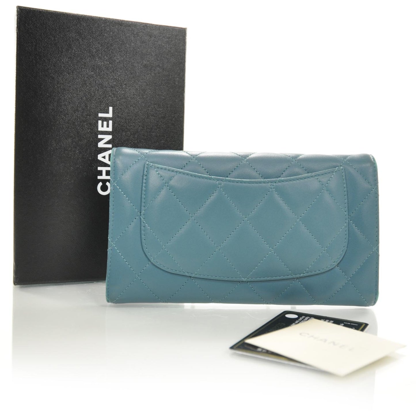 Lambskin Quilted Large Flap Wallet Turquoise