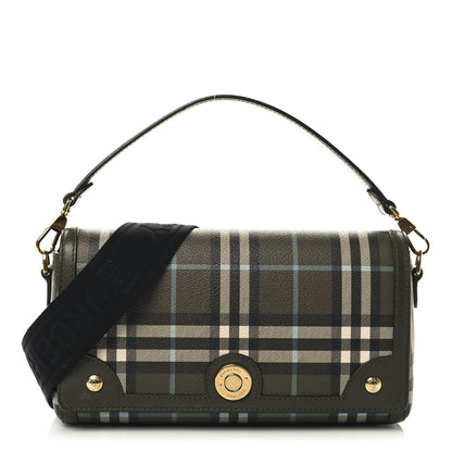 Burberry Coated Canvas Calfskin Vintage Check Note Top Handle Shoulder Bag Olive Green 1 of 11