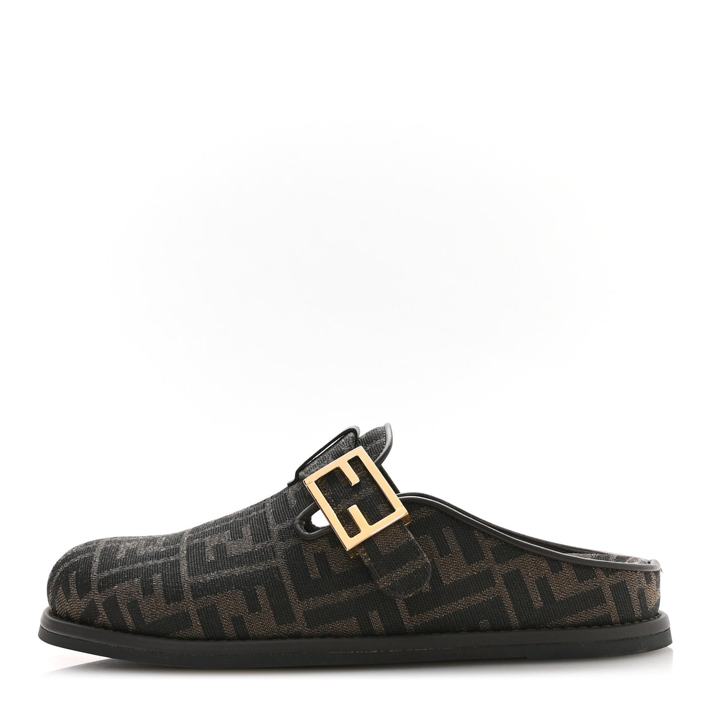 Fabric Jacquard Nappa FF Womens Sabot Mules 39 Tobacco Black
