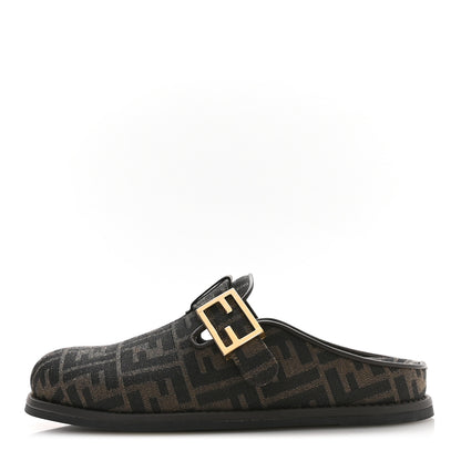 Fendi Fabric Jacquard Nappa FF Womens Sabot Mules 39 Tobacco Black 1 of 10