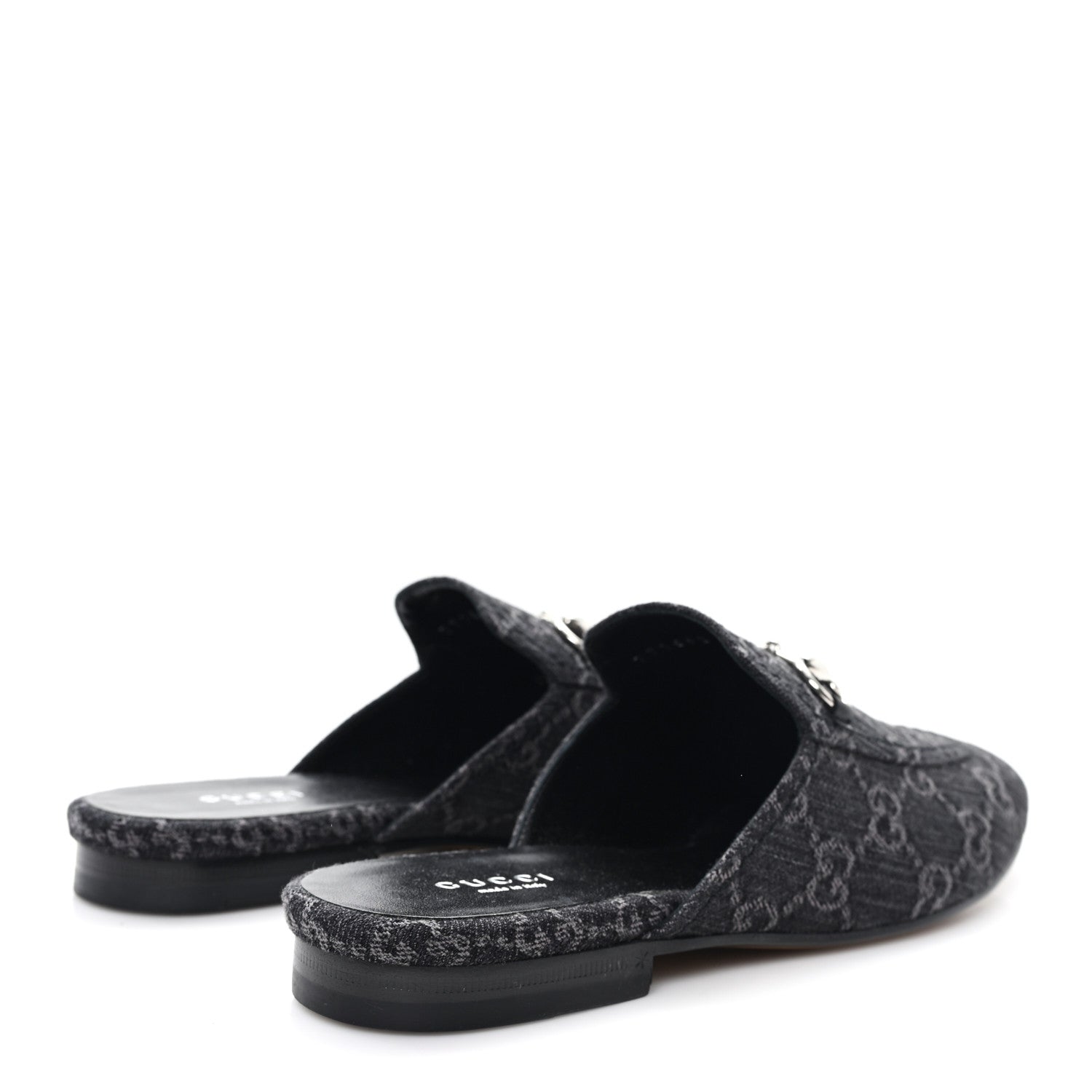 Gucci New Denim GG Malaga Kid Womens Princetown Slippers 37.5 Grey Black 5 of 10