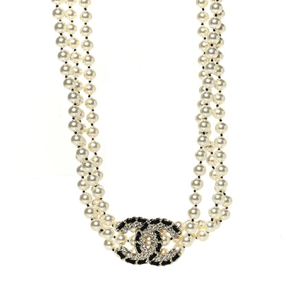 Chanel Pearl Chain Lambskin Multi-Strand CC Necklace Black Gold 1 of 5