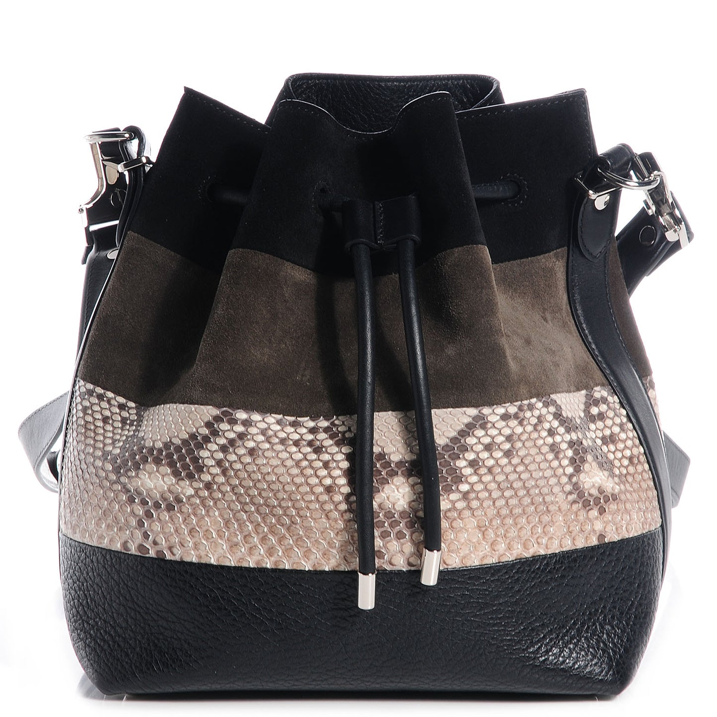 Suede Watersnake Medium Bucket Bag Black