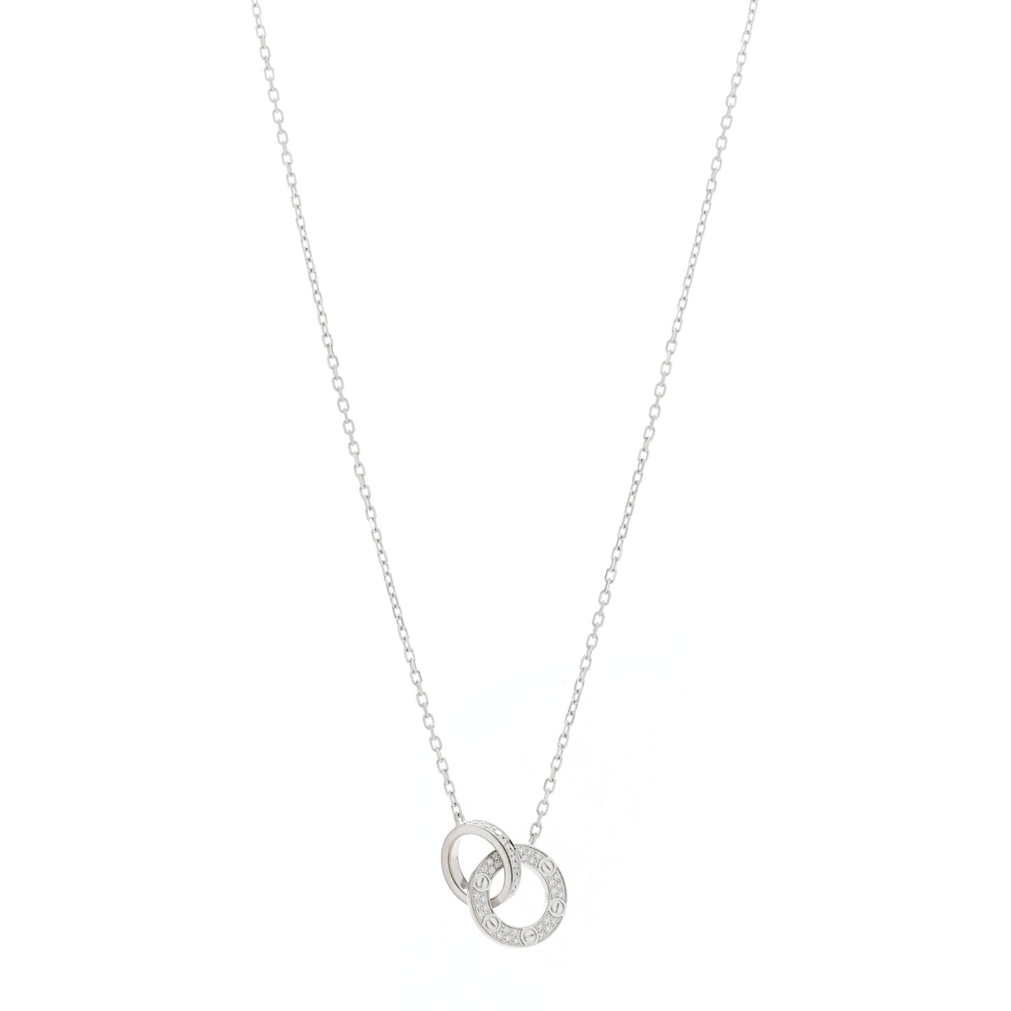 18K White Gold Diamond Interlocking LOVE Paved Necklace