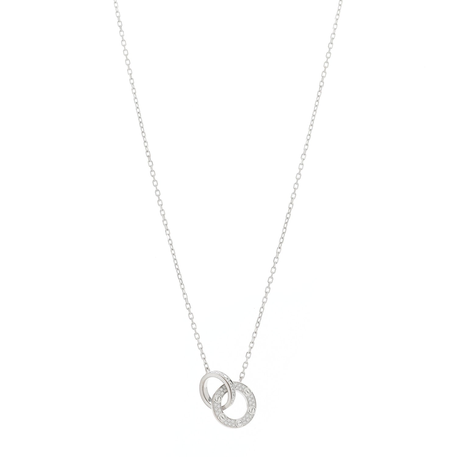 Cartier 18K White Gold Diamond Interlocking LOVE Paved Necklace 1 of 9