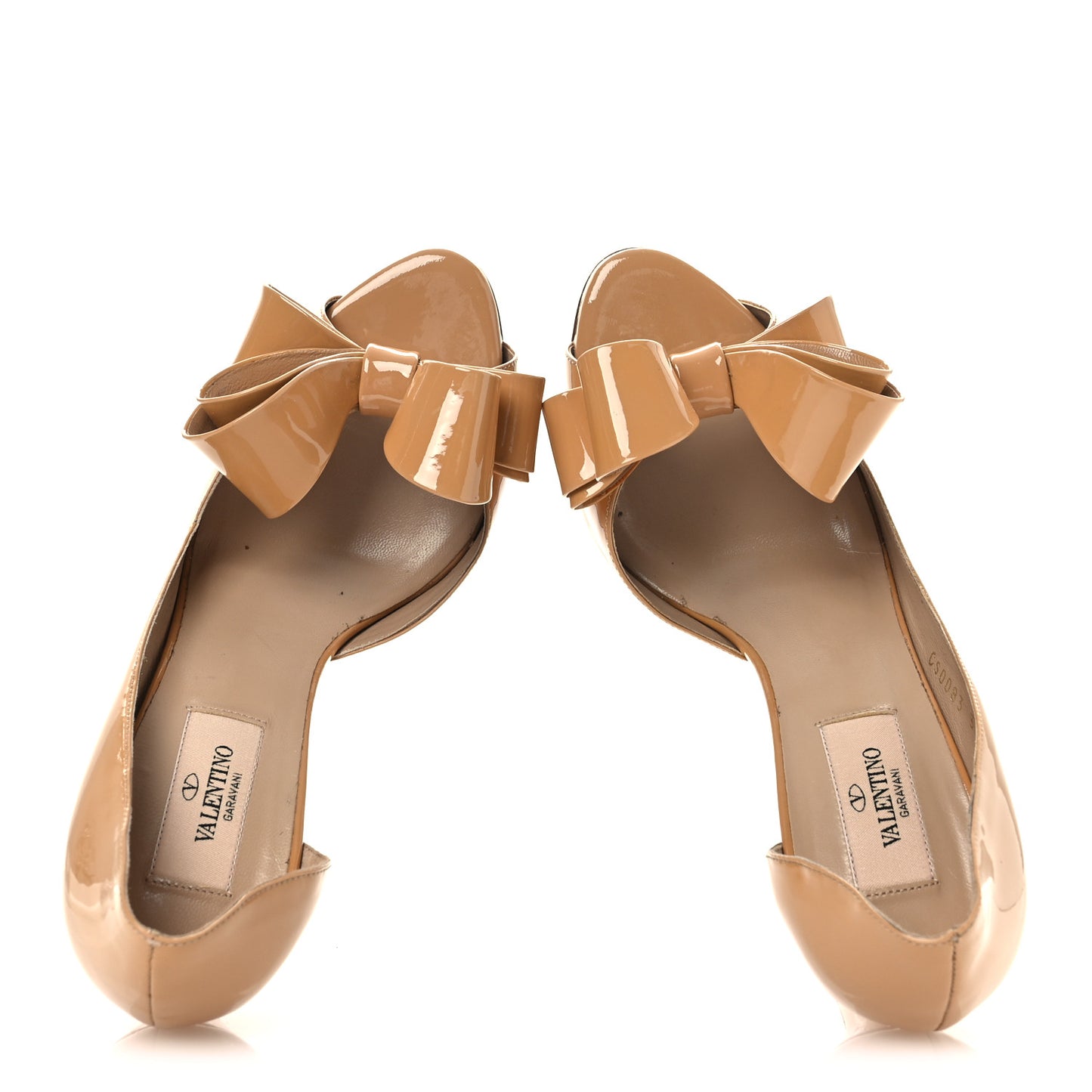 Patent Couture Bow Peep Toe Pumps 37.5 Beige