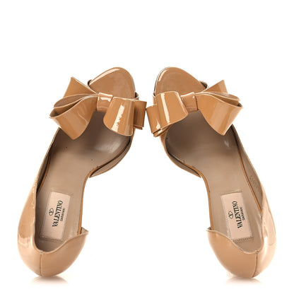 Valentino Garavani Patent Couture Bow Peep Toe Pumps 37.5 Beige 2 of 14