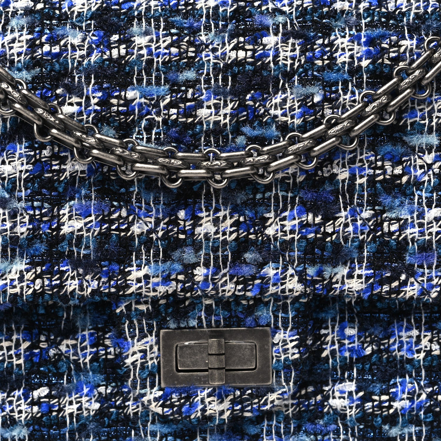 Chanel Tweed Quilted 2.55 Reissue 225 Flap Blue 8 of 10