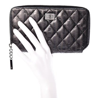 Chanel Aged Calfskin Striped Reissue Zip Around Wallet Black 2 of 10