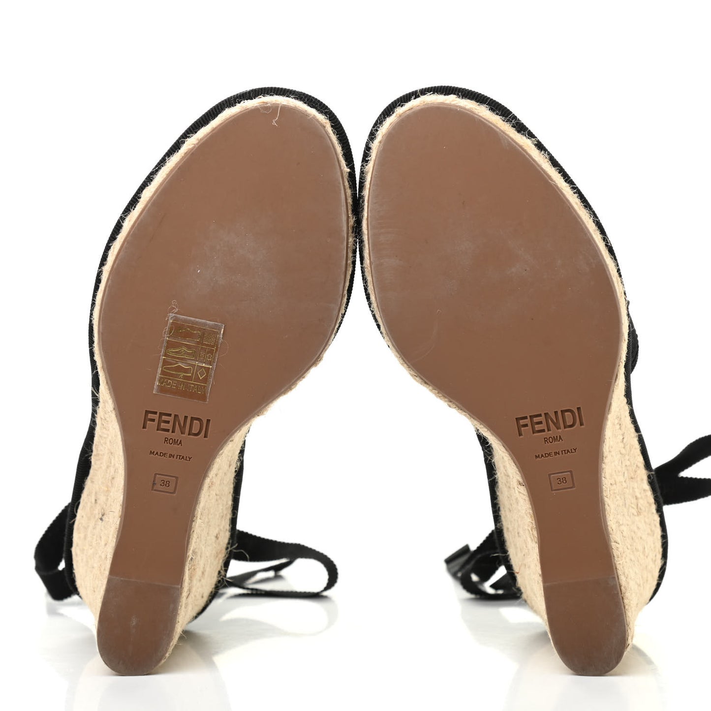 Canvas FF Embroidered Roma Ankle Wrap Espadrille Wedges 38 Black