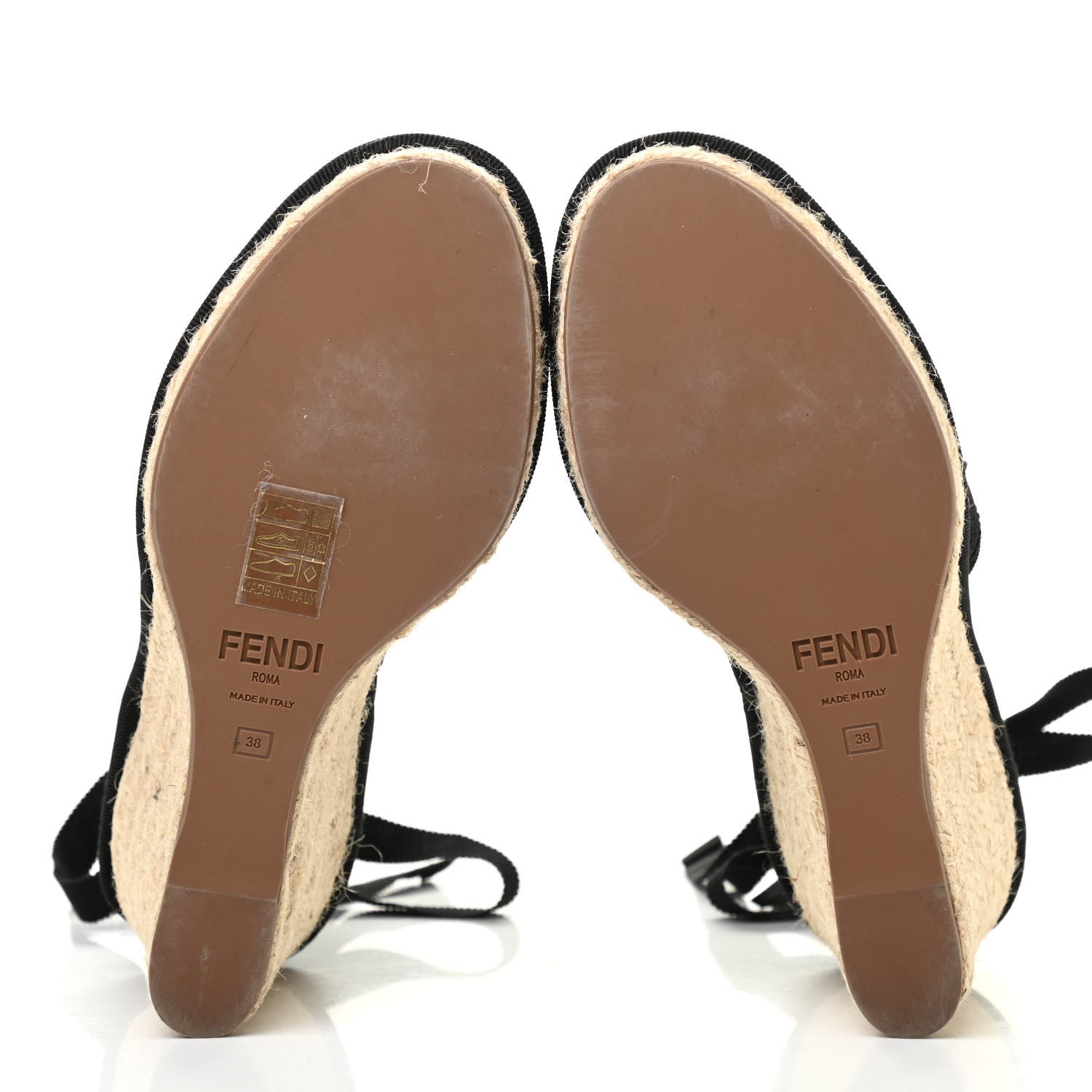 Fendi Canvas FF Embroidered Roma Ankle Wrap Espadrille Wedges 38 Black 5 of 7