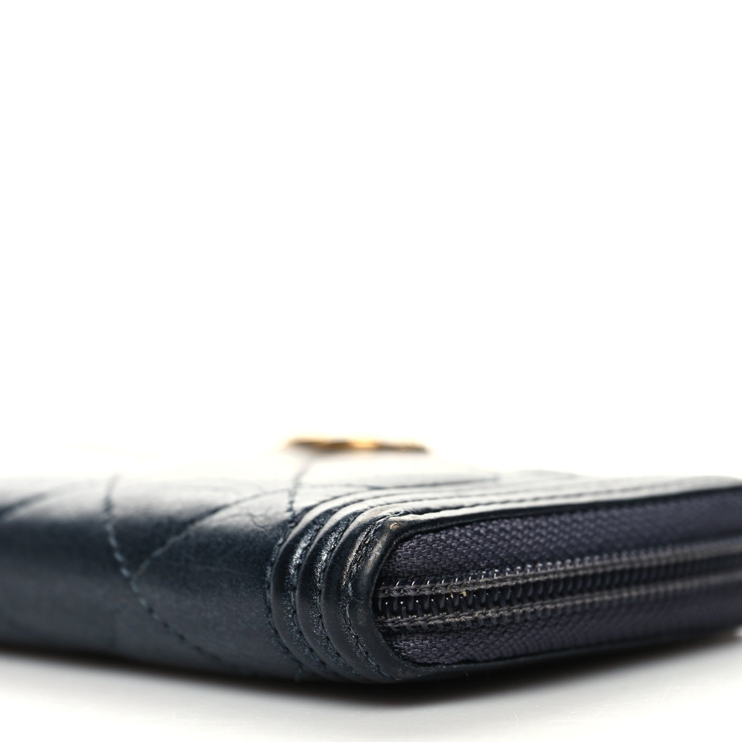Metallic Calfskin Quilted Small Boy Zip Around Wallet Charcoal