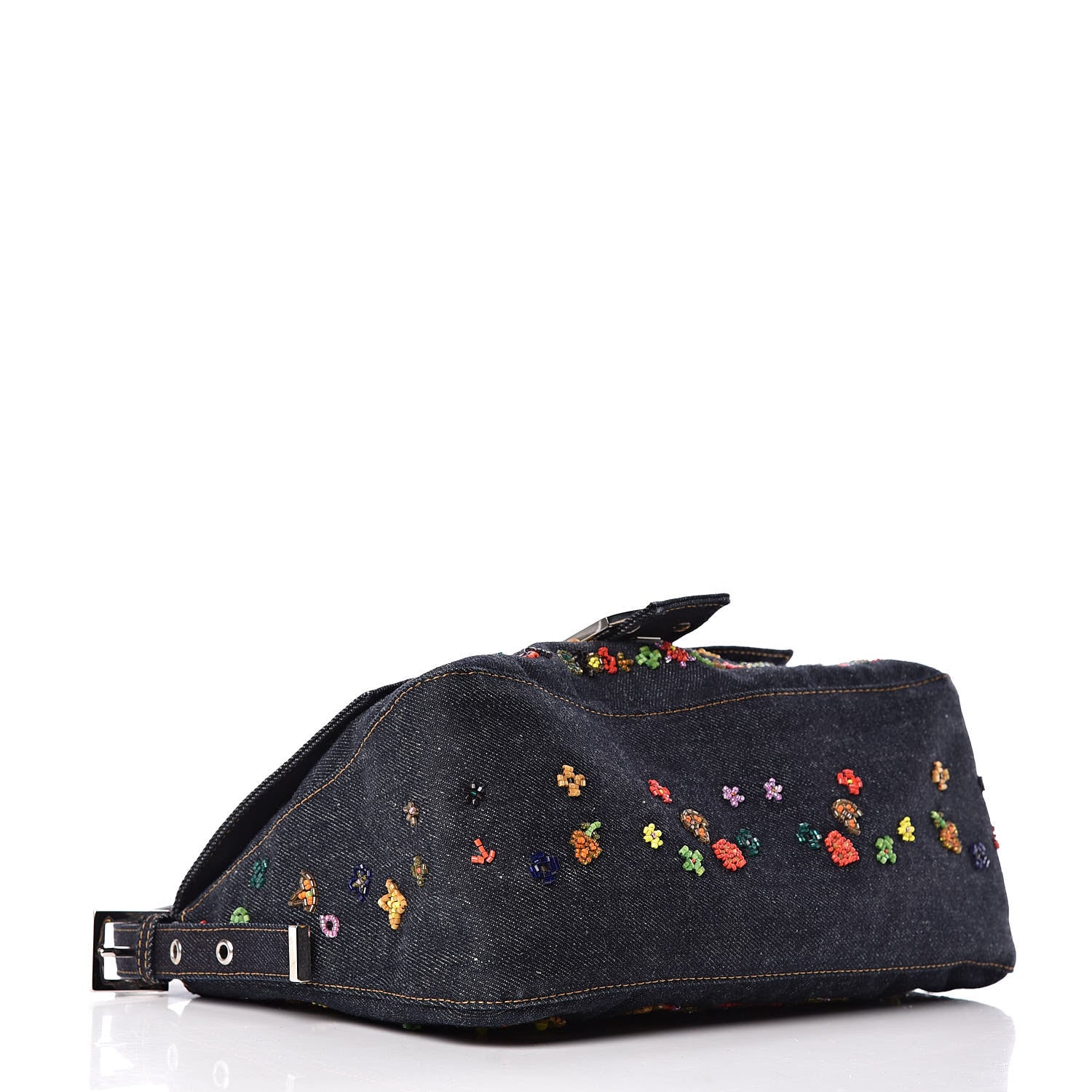 Fendi Denim Beaded Mama Baguette Blue 4 of 9