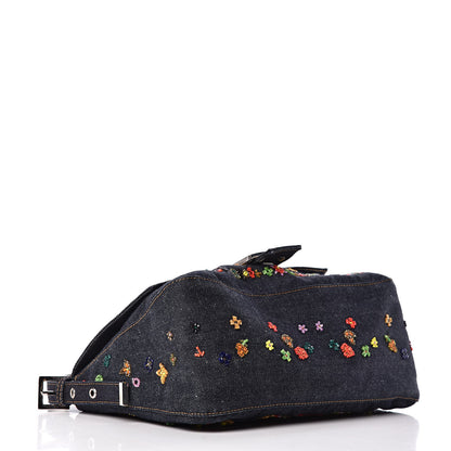 Fendi Denim Beaded Mama Baguette Blue 4 of 9