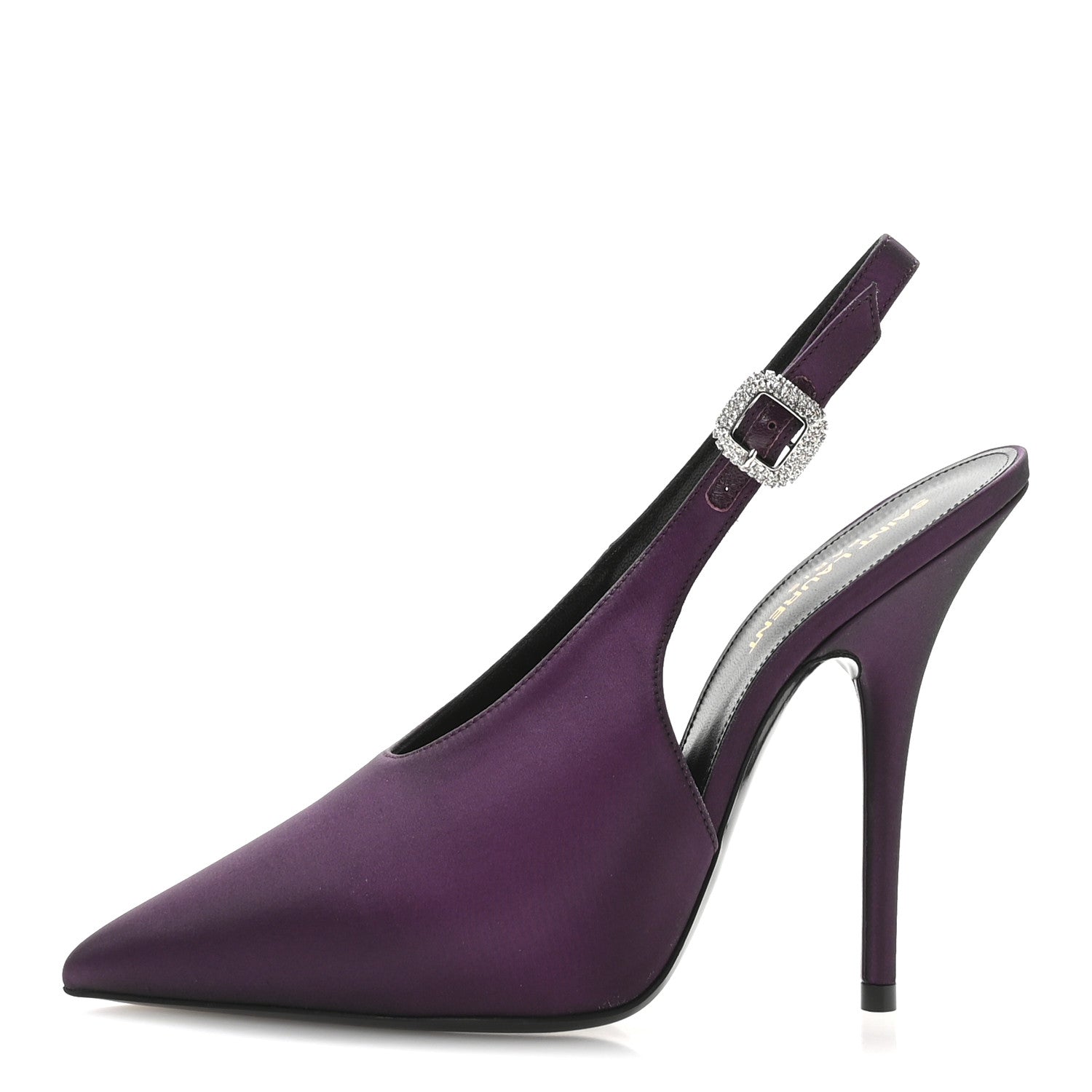 Saint Laurent Taffeta Yasmeen 115 Slingback Pumps 38.5 Prune 1 of 9