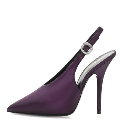 Saint Laurent Taffeta Yasmeen 115 Slingback Pumps 38.5 Prune 1 of 9