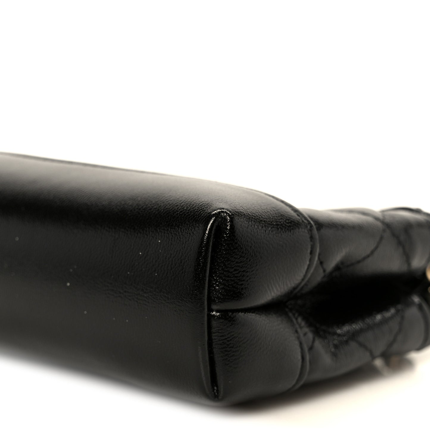 Shiny Lambskin Quilted Micro 31 Clutch With Chain Black