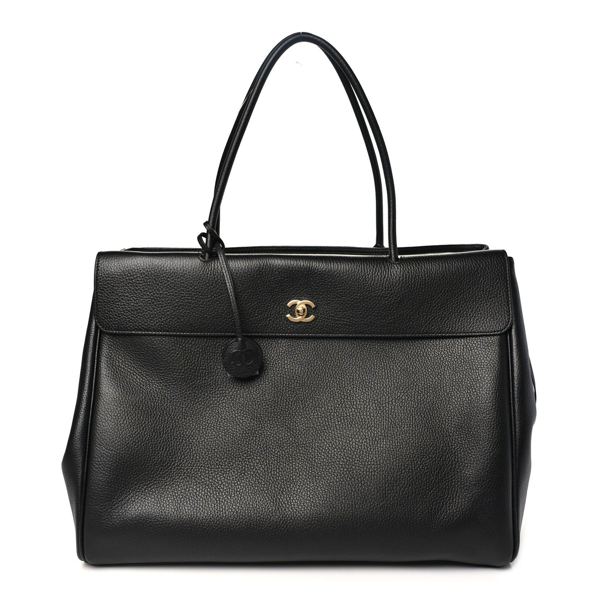 Grained Calfskin Large Urban Essentials Shopping Bag Black