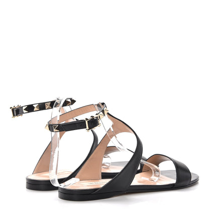 Valentino Garavani Nappa Rockstud Ankle Strap Flat Sandals 39 Black 4 of 9