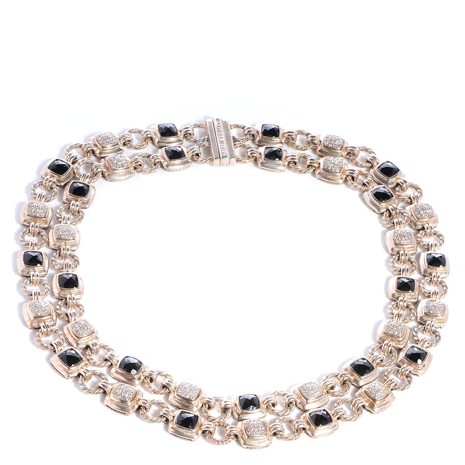 David Yurman Sterling Silver Pave Diamond Black Onyx Renaissance Necklace 1 of 5