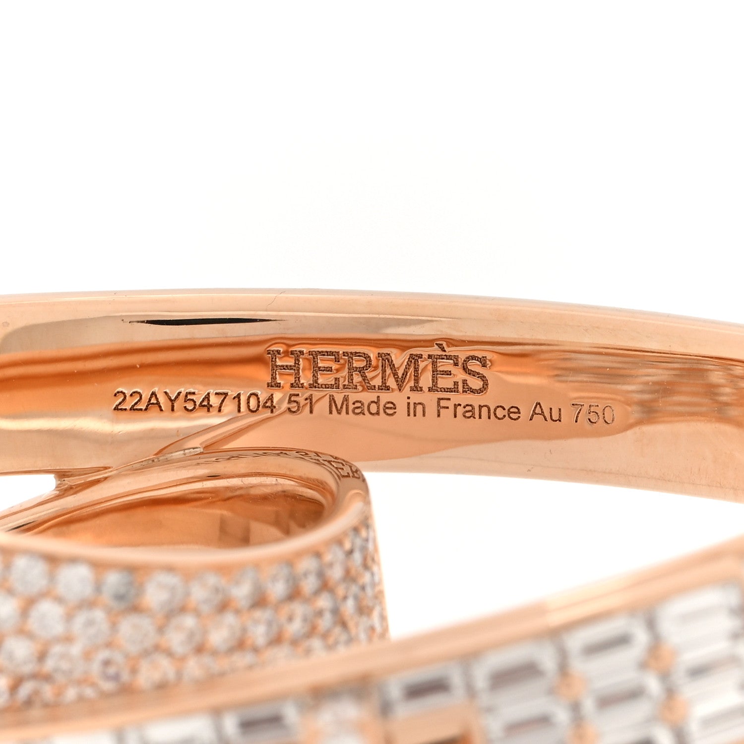 Hermes 18K Rose Gold Diamond Kelly Gavroche Double Ring 51 5.75 4 of 5