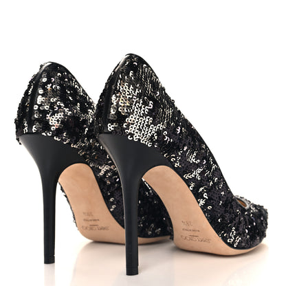 Jimmy Choo Double Face Sequins Abel 100 Pumps 39.5 Black Silver 5 of 8