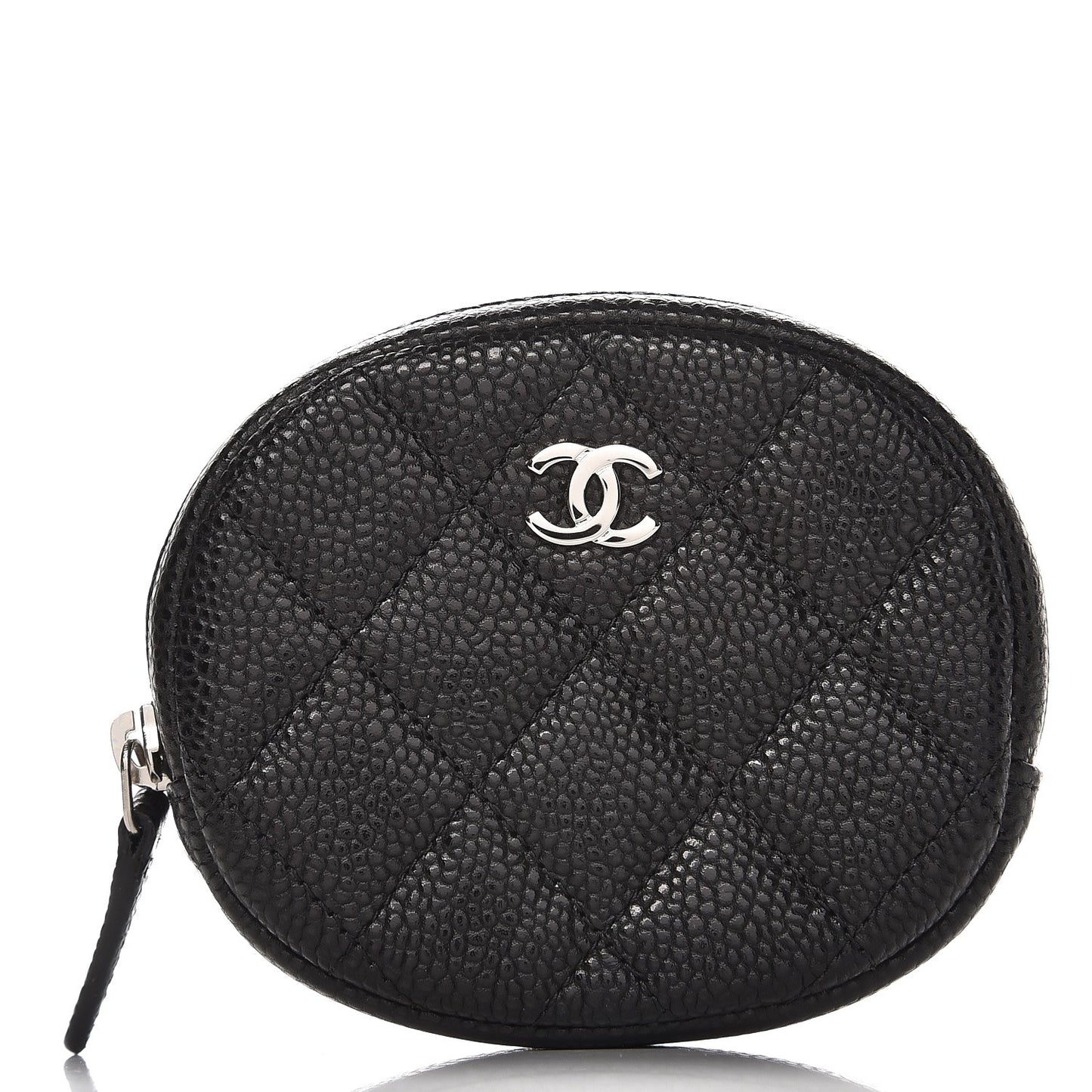 Metallic Caviar Quilted Zip Around Classic Coin Purse Black