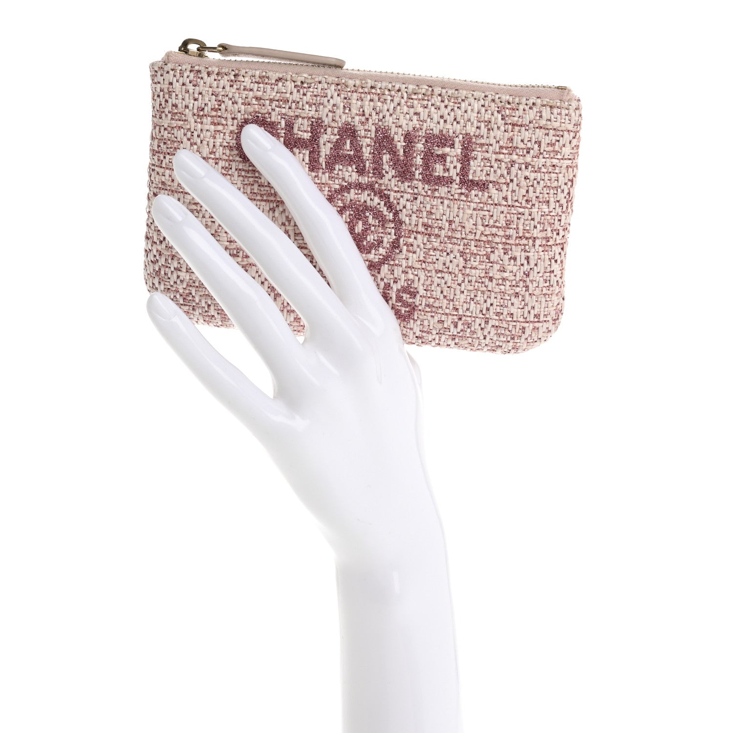 Chanel Woven Straw Raffia Deauville Cosmetic Pouch Pink 2 of 8