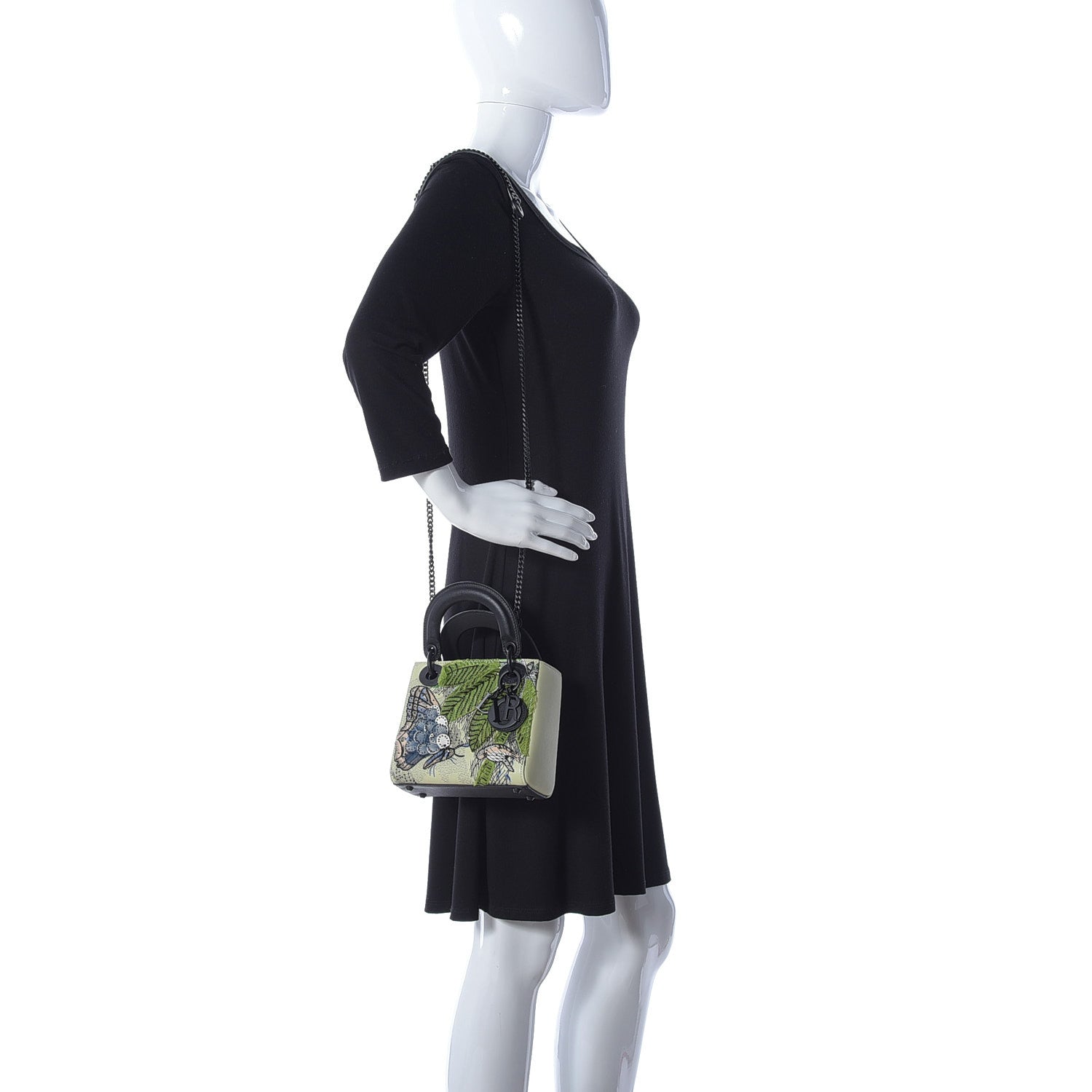 Christian Dior Smooth Calfskin Embroidered Mini Lady Dior Green Black 2 of 10