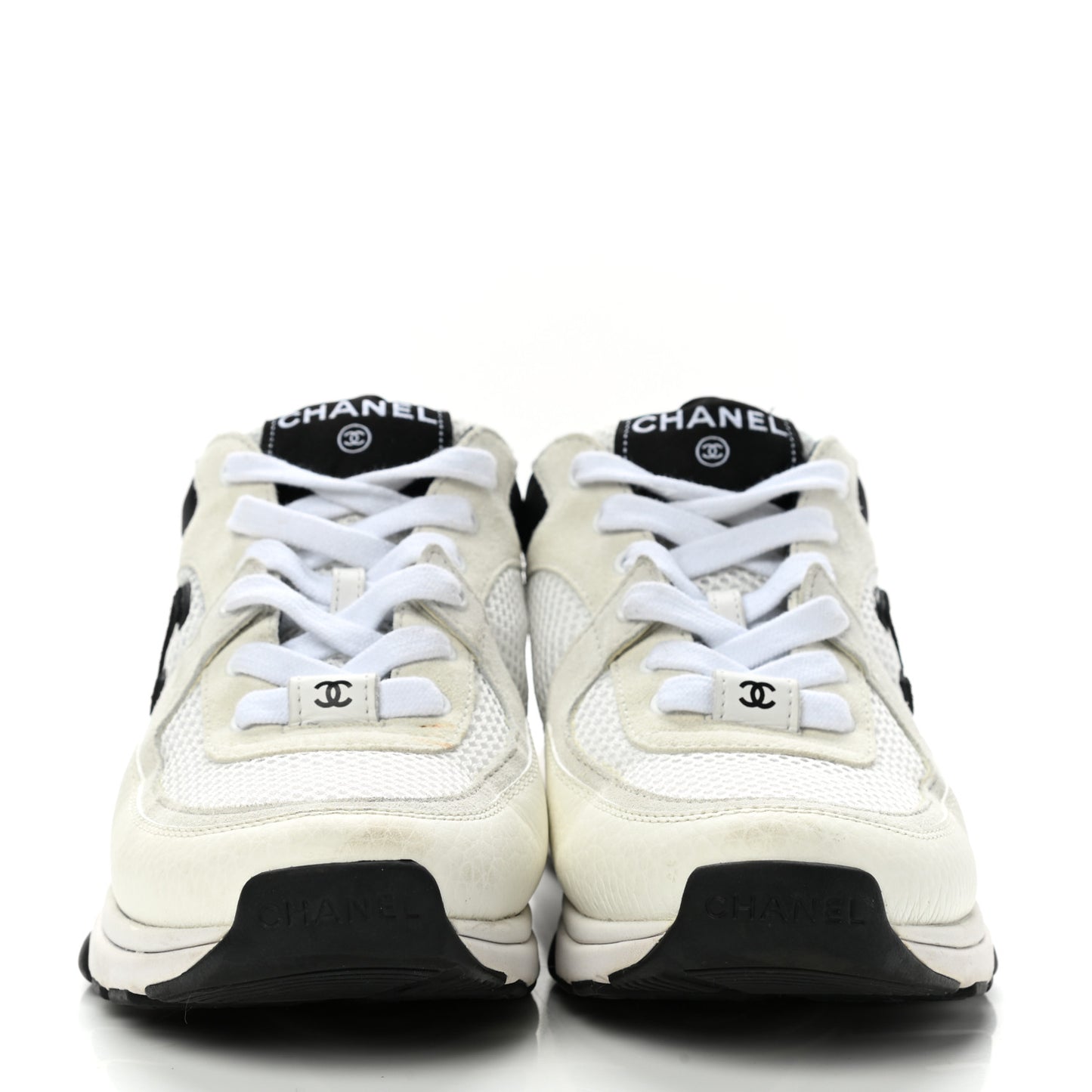 Mesh Suede Calfskin Grained Calfskin Womens CC Sneakers 36 White Black