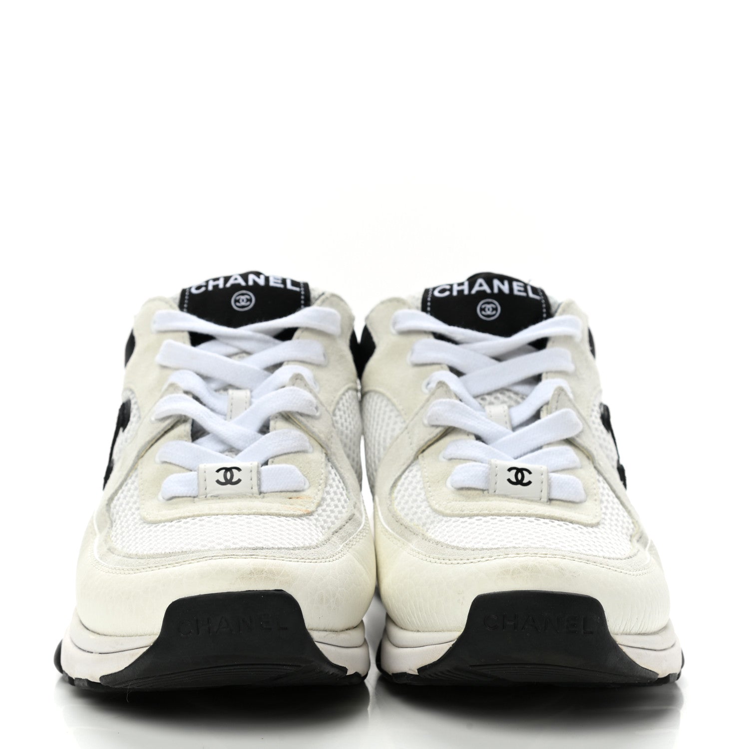 Chanel Mesh Suede Calfskin Grained Calfskin Womens CC Sneakers 36 White Black 2 of 12
