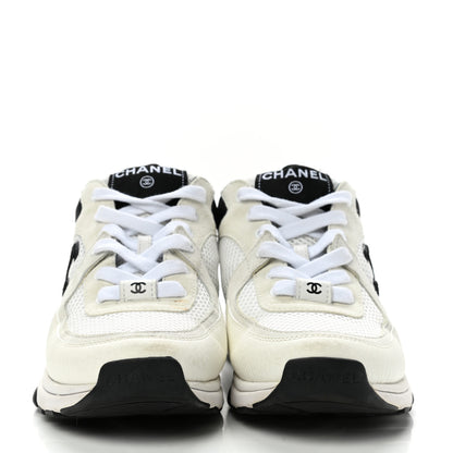 Chanel Mesh Suede Calfskin Grained Calfskin Womens CC Sneakers 36 White Black 2 of 12