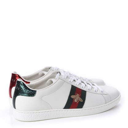 Gucci Calfskin Ayers Bee Embroidered Womens Ace Sneakers 39 White Green 4 of 9
