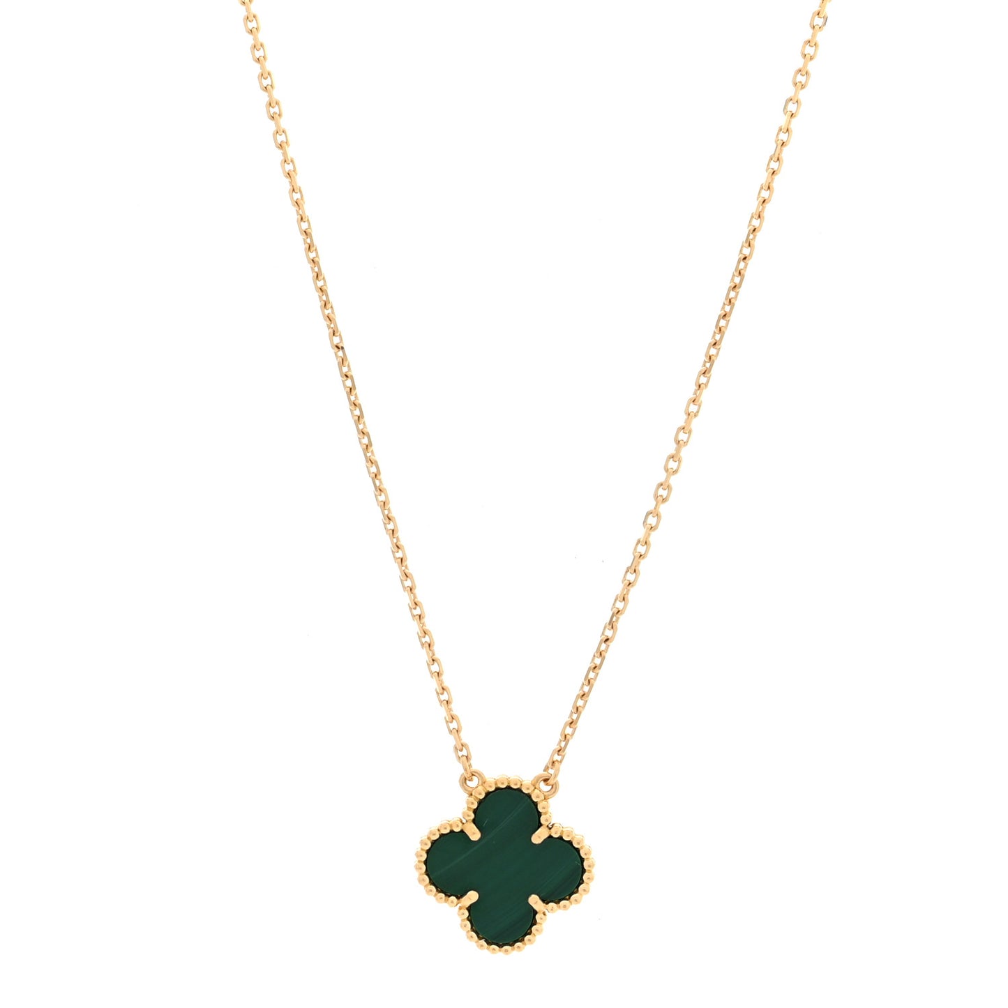 18K Yellow Gold Malachite Vintage Alhambra Pendant Necklace