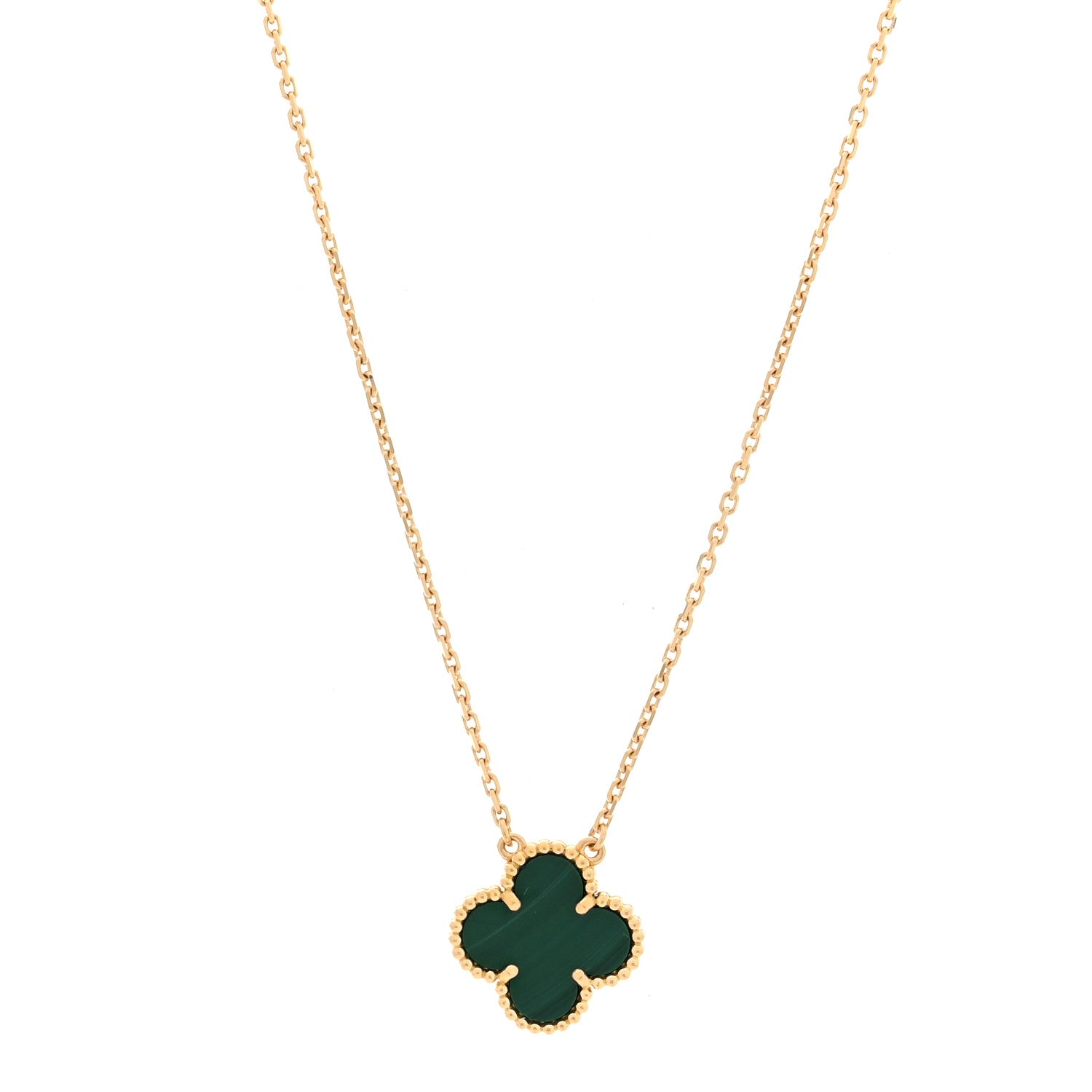Van Cleef & Arpels 18K Yellow Gold Malachite Vintage Alhambra Pendant Necklace 1 of 4