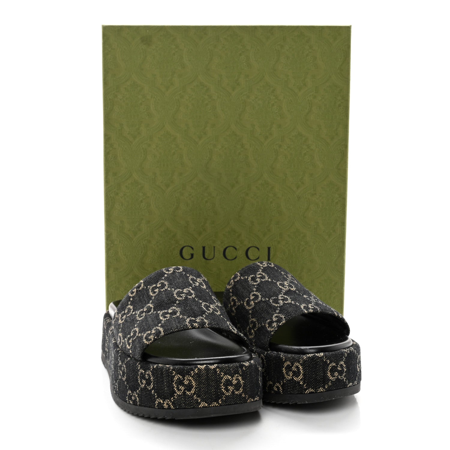 Gucci Jacquard Black Denim GG Monogram Angelina Platform 55mm Slide Sandals 38 Black Ivory 13 of 13