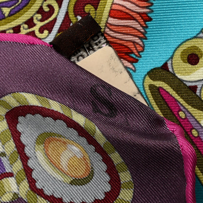 Hermes Silk Sous L'Egide De Mars Scarf 90 Turquoise Prune Corail 6 of 7
