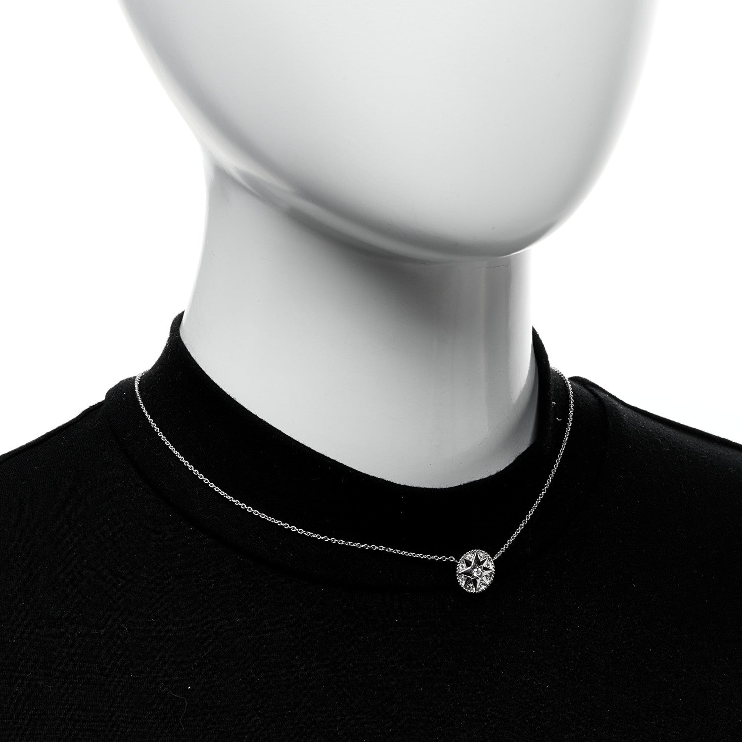 Christian Dior 18K White Gold Diamond Rose Des Vents Pave Necklace 2 of 8