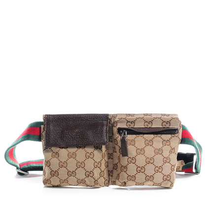 Gucci GG Monogram Web Double Pocket Belt Bag Dark Brown 1 of 9