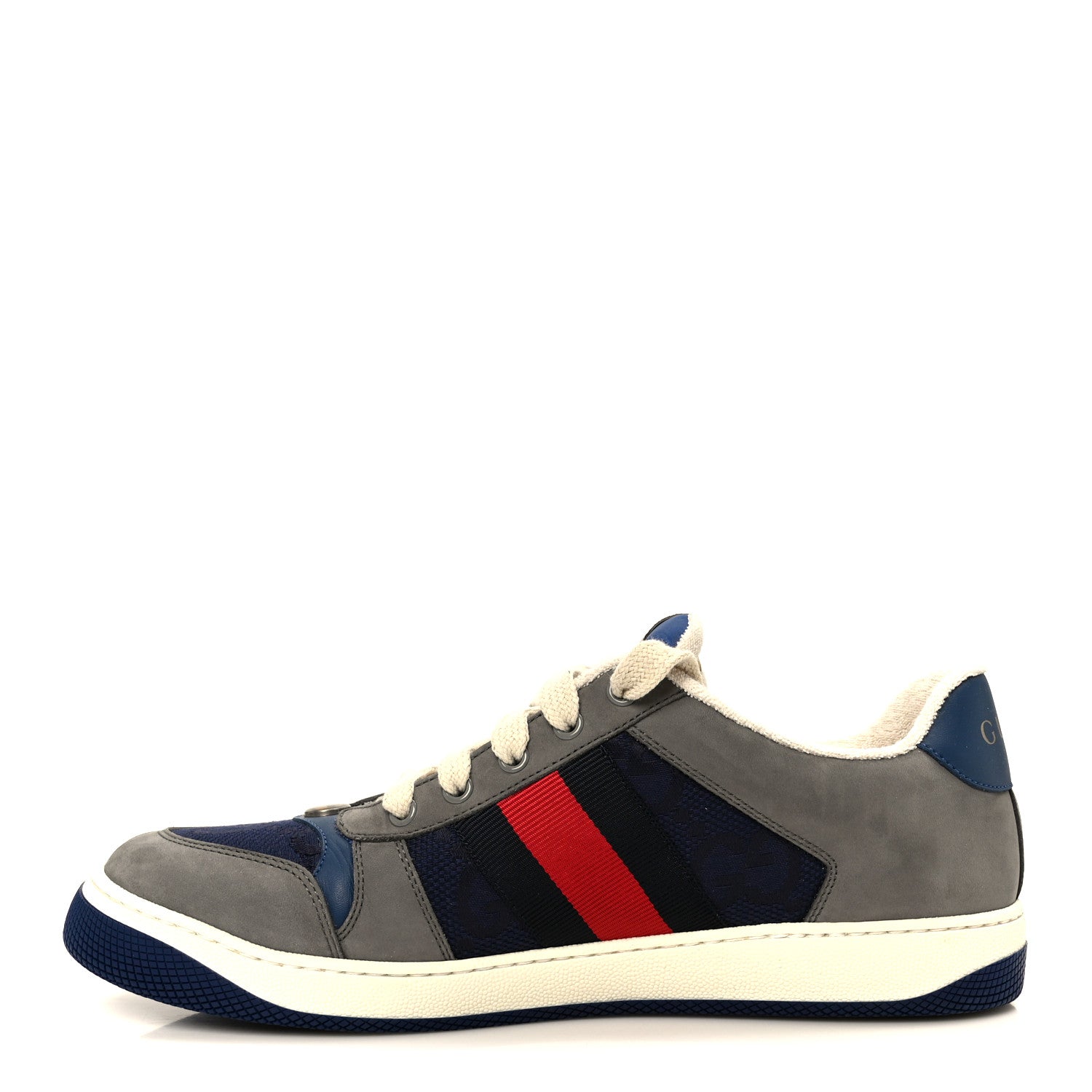 Gucci Suede GG Monogram Calfskin Web Mens Screener Sneakers 9 Grey Blue Red 1 of 10